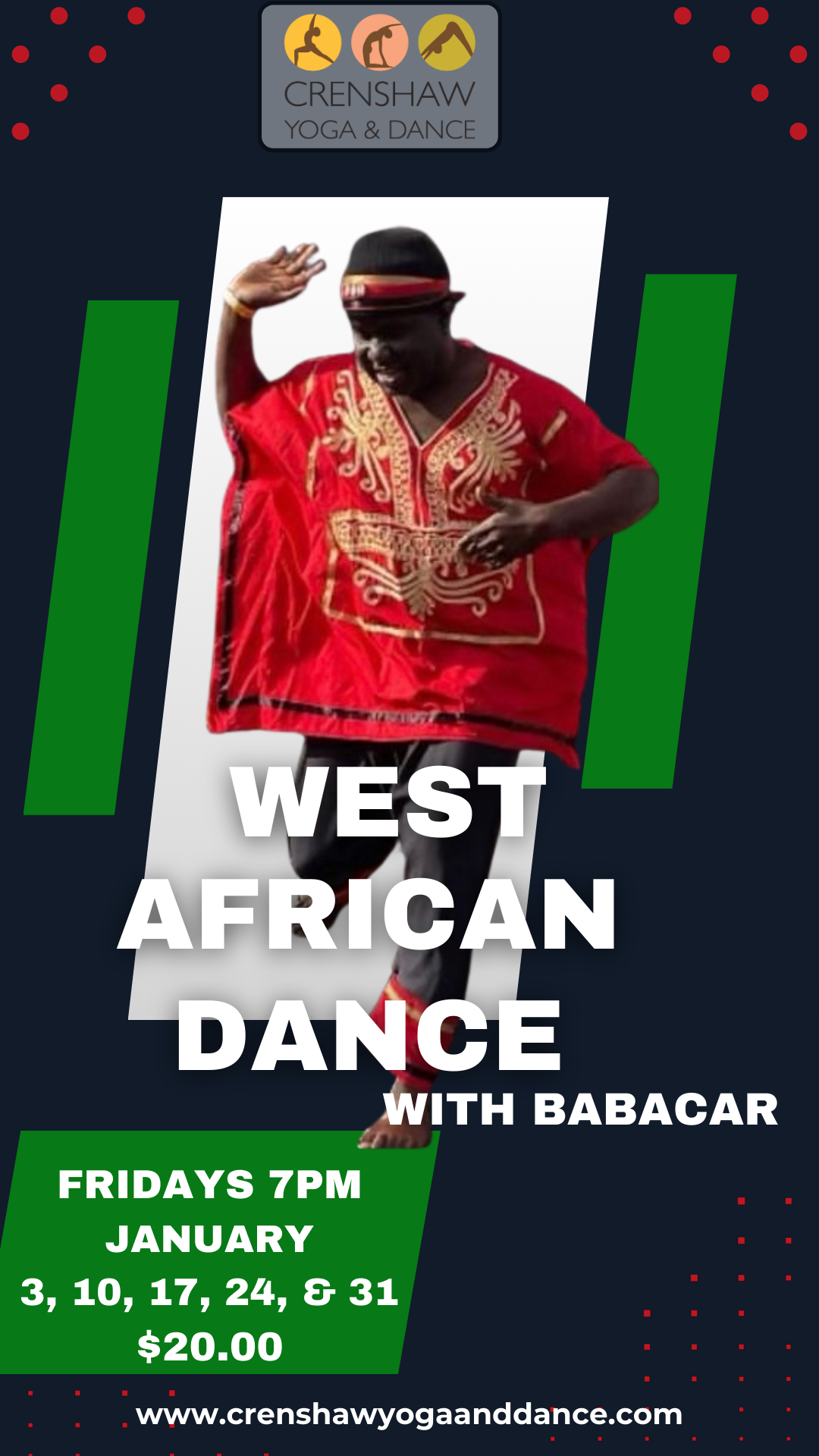 Join Babacar 7-8:30pm. $20