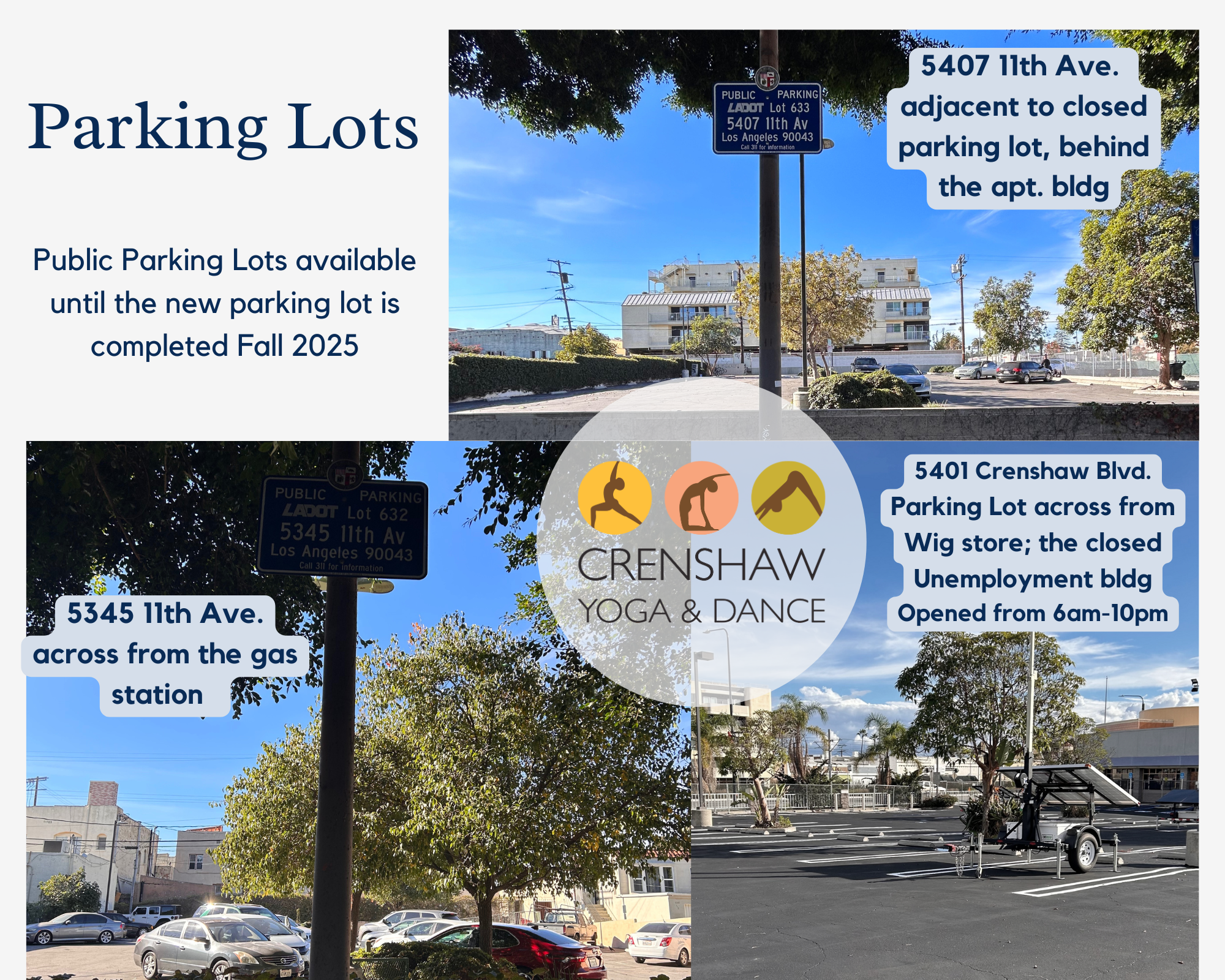 Public Parking lots available during the reconstruction of the parking lot on Crenshaw Blvd./54th St.